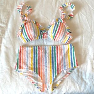 Brand New without tags Jcrew High waisted seersucker rainbow bikini Size Small